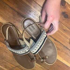 Brown and Cream Women's Sandals